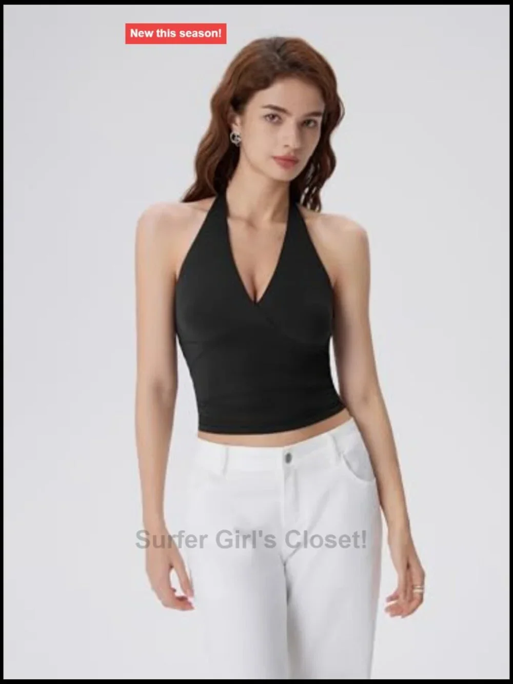 Halter Backless Tank Top with Built in Bra Double Lined V Neck Y2k Cami